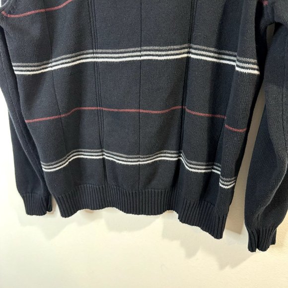 Oscar de la Renta Black Striped Pullover Sweater Mens Size Large L Knit 1/4 Zip - Picture 3 of 9